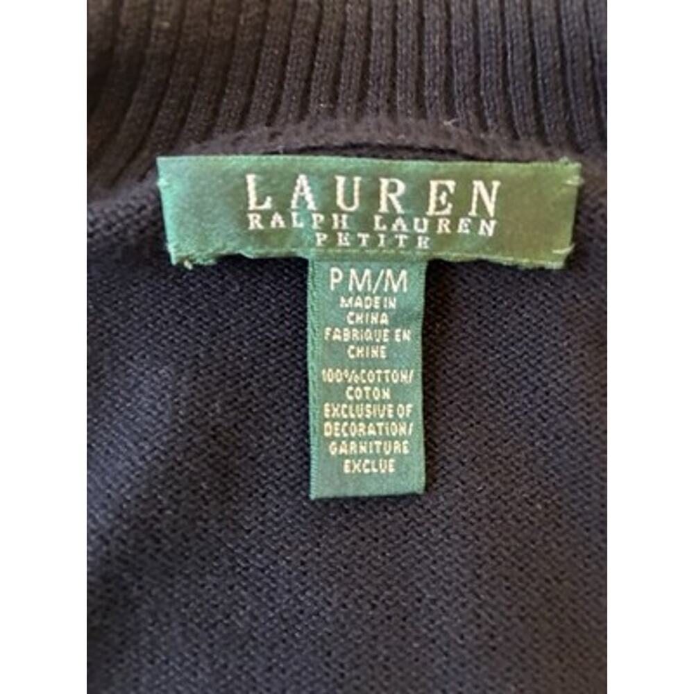 VTG Ralph Lauren Black Cable Knit Cardigan Gold Crest Full Zip Sweater Mock Med - Picture 4 of 16